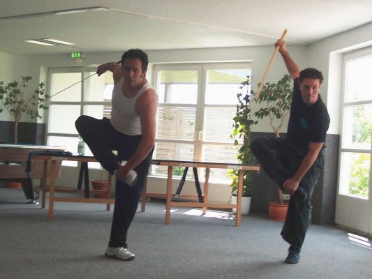 Kuk Sa Nim and Master Wachsmann work on advanced Sword Forms